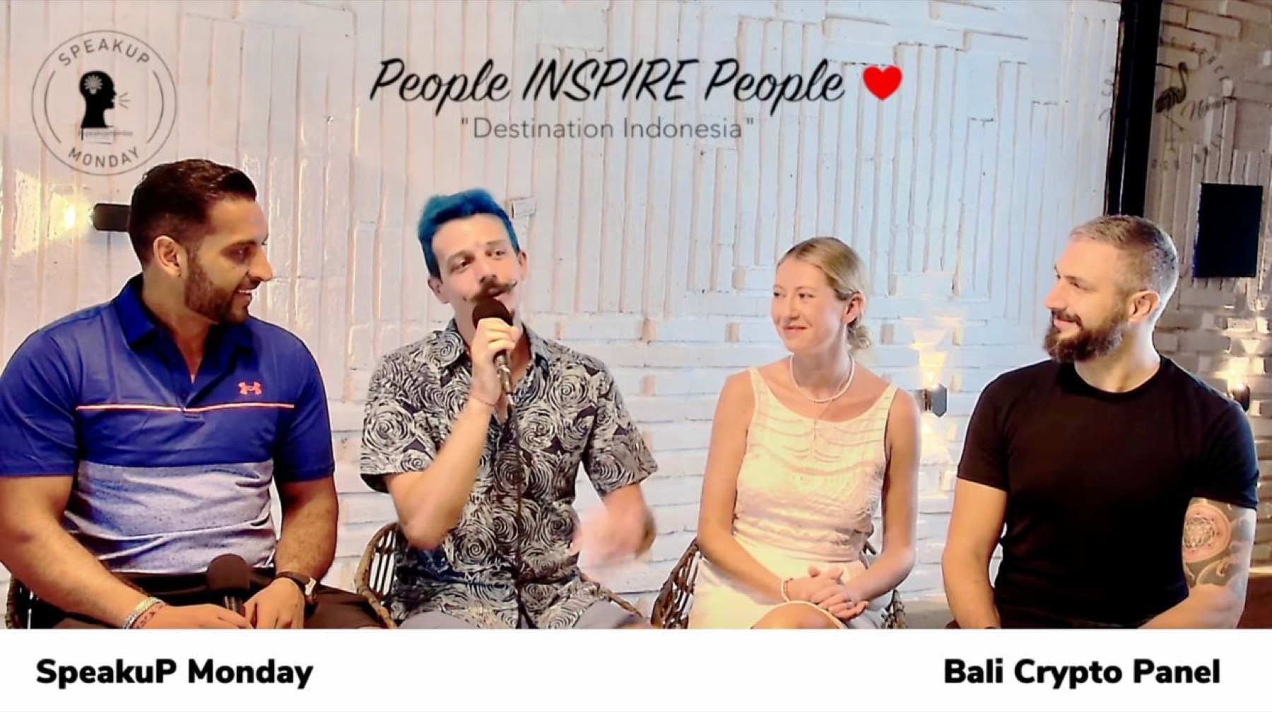 Cosmo speaking on a Bali crypto panel at SpeakUp Monday